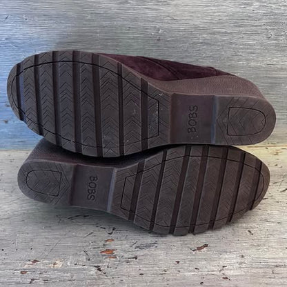 BOBS from Sketchers Memory Foam Brown Faux Suede Wedge Ankle Boot Booties Size 9.5 Good Condition