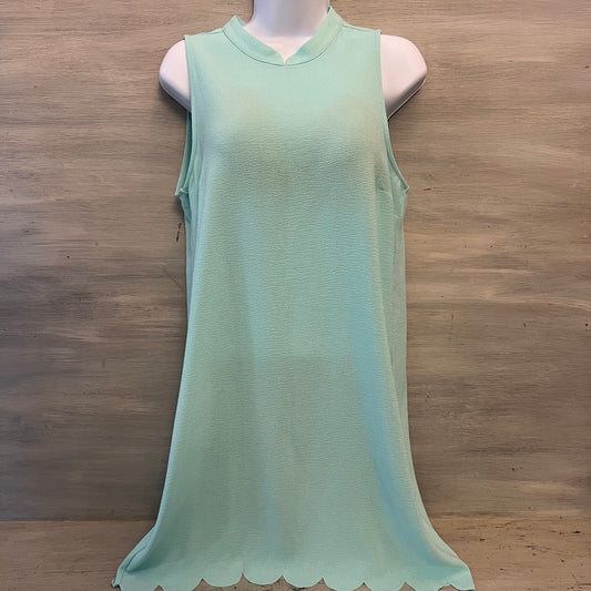 Mud Pie Mint Green Sleeveless High Collar Scallop Hem Mini Dress Size Medium GC