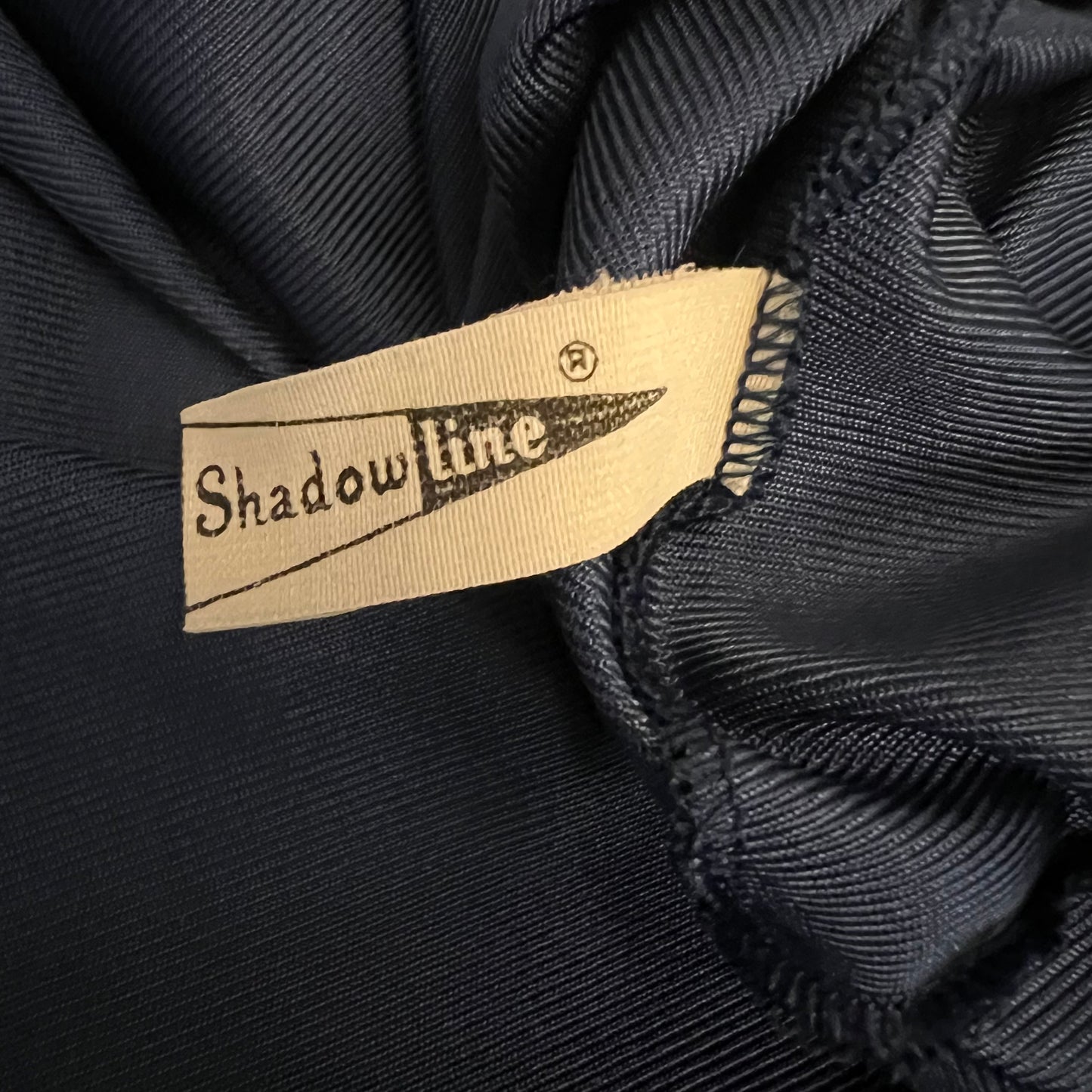 Vintage Shadowline Navy Blue Ruffle Neckline Full Length Night Gown Medium Good Condition
