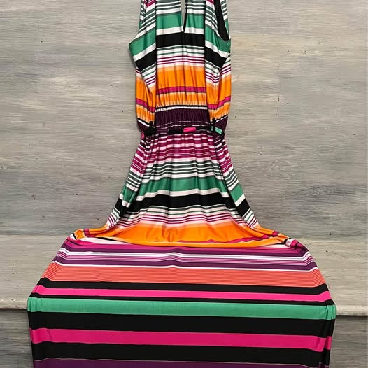 Venus Sleeveless Colorful Horizontal Stripes Maxi Dress Size 10 Good Condition