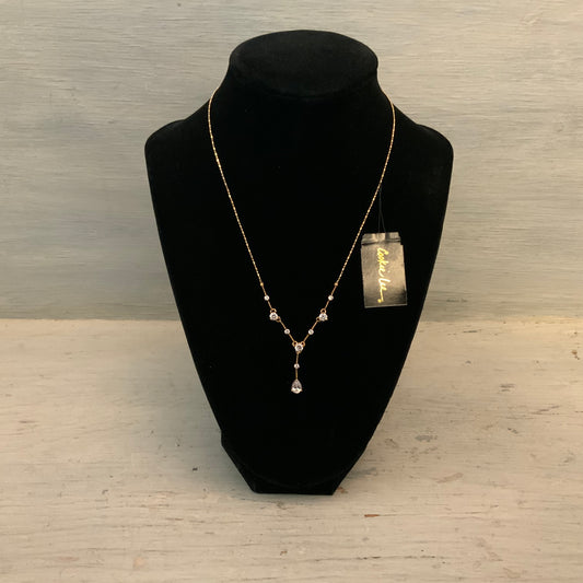 Cookie Lee Teardrop Rhinestone Delicate Faux Gold Chain Rhinestone Necklace New