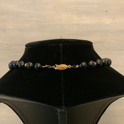Vintage Black Floral Beaded Necklace & Earring Set Good Condition