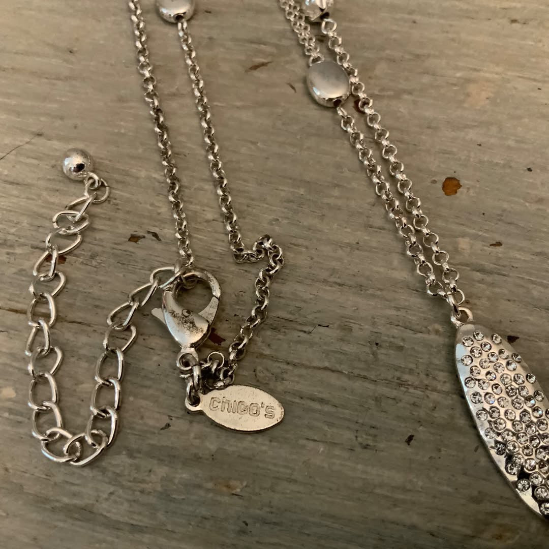 Chico’s Silver Chain with Pendant & Tassel Necklace Like New