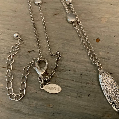 Chico’s Silver Chain with Pendant & Tassel Necklace Like New