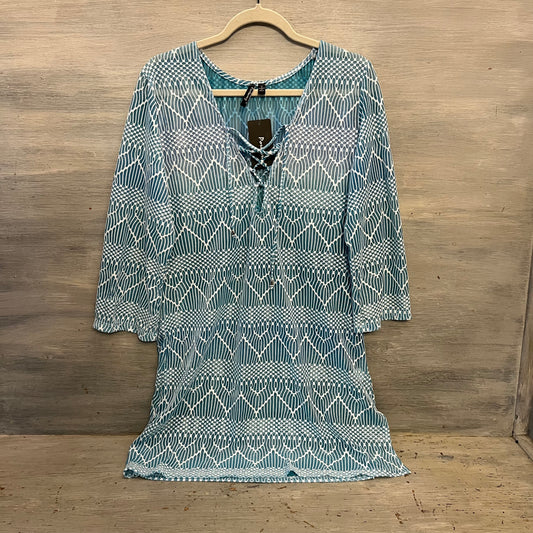 Porto Cruz Blue Ombré 3/4 Sleeve Lace Up Tunic Cover Up Size XL New with Tag