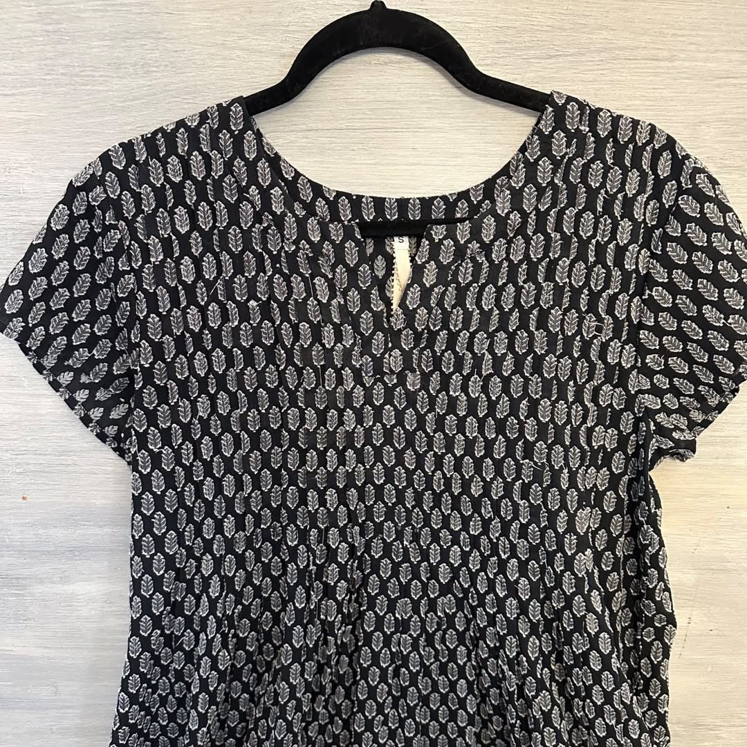 Uncle Frank  100% Cotton Black White Feather Print Tunic Dress Like New