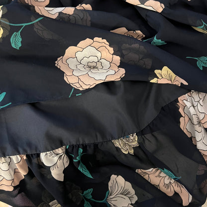 Loft Navy Blue Pink Flower Print Flowy Ruffled A-line Skirt Size 2 Like New