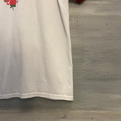 Port & Company Core Cotton White Ringer Strawberry Heart Graphic Tshirt Size Large Good Condition