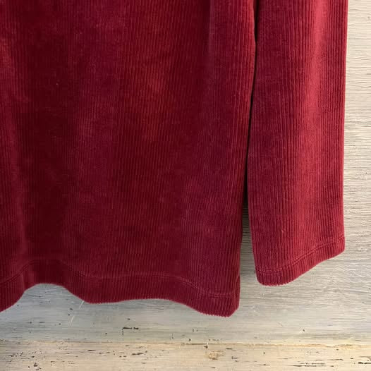 Lands’ End Burgundy Soft Corduroy Zip Neck Pullover Shirt Medium Good Condition