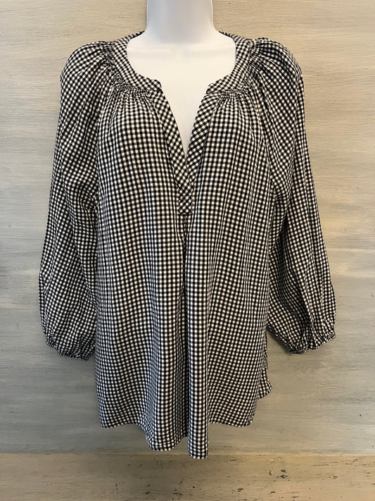 Crown & Ivy Black & White Gingham Check Peasant Blouse Size XXL Good Condition