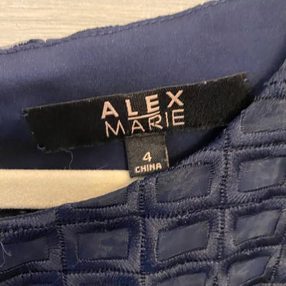 Alex Marie A Line Pleated Waist Navy Blue Dress Size 4 Like New