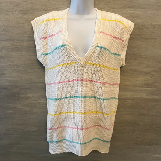 Vintage Here’s a HUG 100% Cotton Pastel Stripe White Sweater Vest Size Small Good Condition
