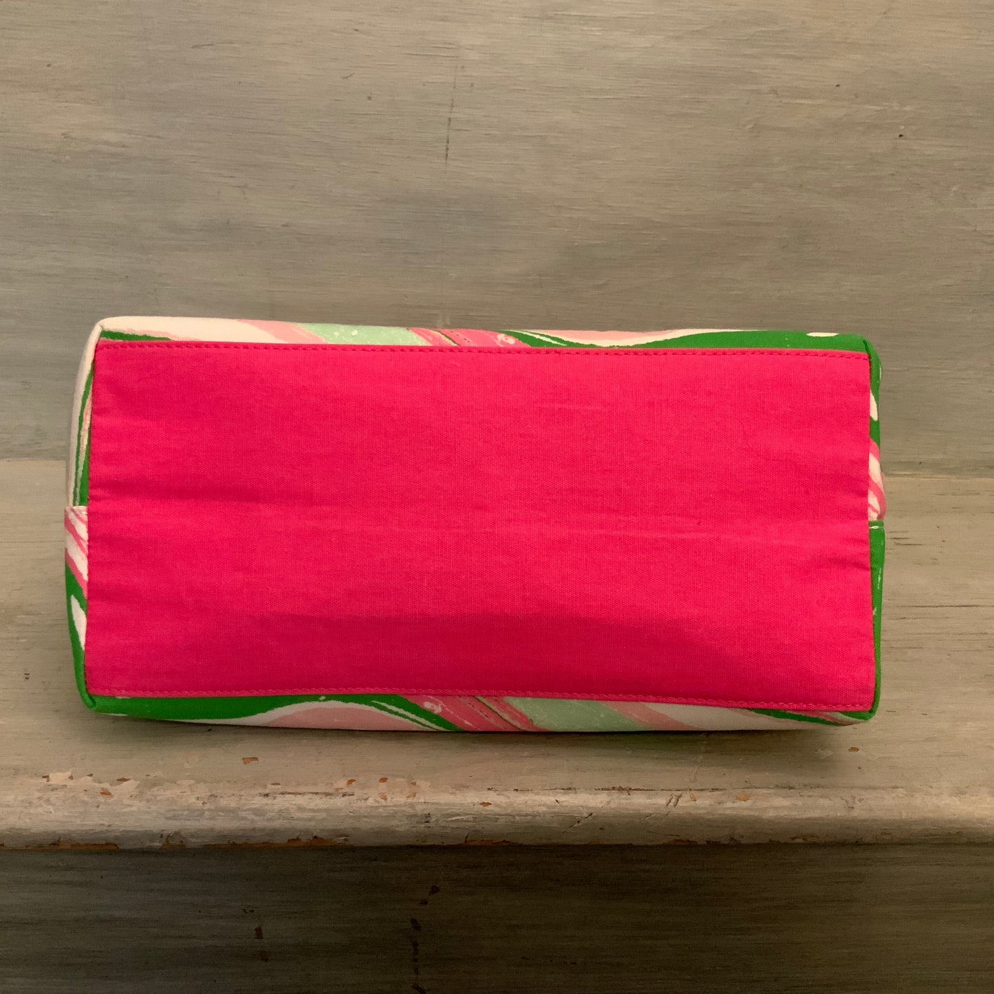 Estée Lauder Hot Pink Green Funky Flower Print Canvas Handbag Purse Like New