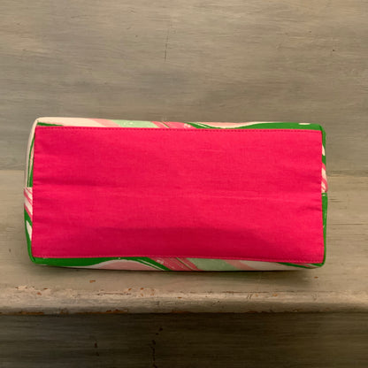 Estée Lauder Hot Pink Green Funky Flower Print Canvas Handbag Purse Like New