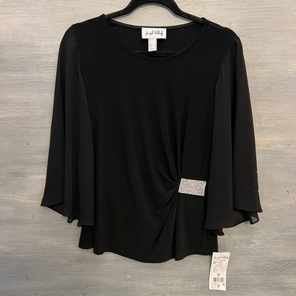 Joseph Ribkoff Elegant Black Sheer Flare Sleeve Ruched Side Blouse Size 6 New with Tags