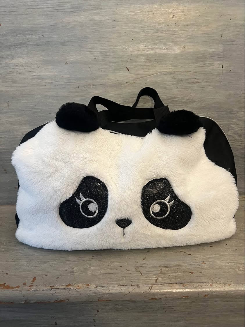 Soft Furry Panda Overnight Weekender Gym Bag Tote 16x11.5x6.5 Good Condition