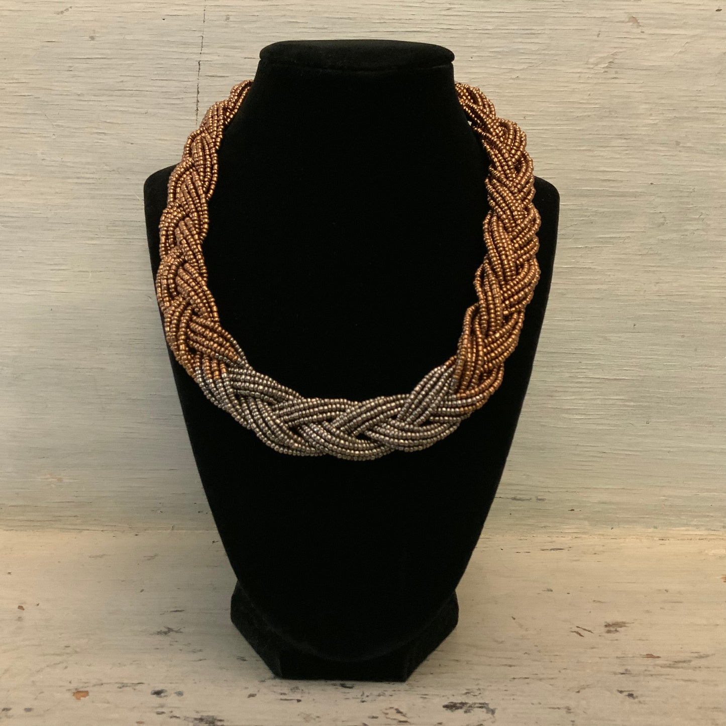 Ombré Copper Gun Metal Beaded Braid Choker Necklace Good Condition