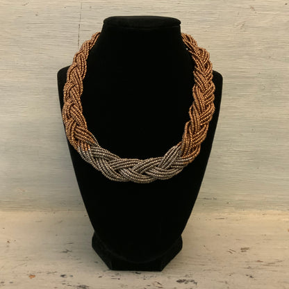 Ombré Copper Gun Metal Beaded Braid Choker Necklace Good Condition