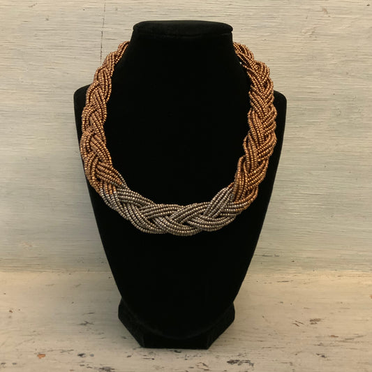 Ombré Copper Gun Metal Beaded Braid Choker Necklace Good Condition