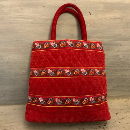 Vera Bradley Reddish Orange Quilted Corduroy Handbag Purse 11.5x11x3.5 Good Condition