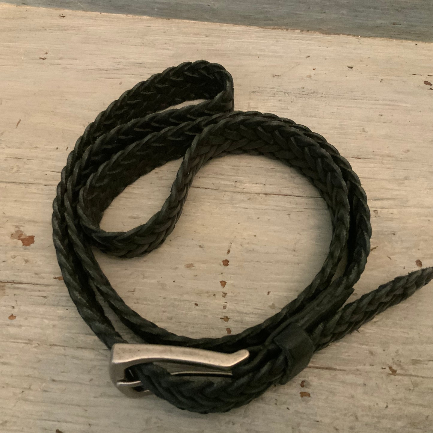 Genuine Leather Black Braided Belt Large Good Condition