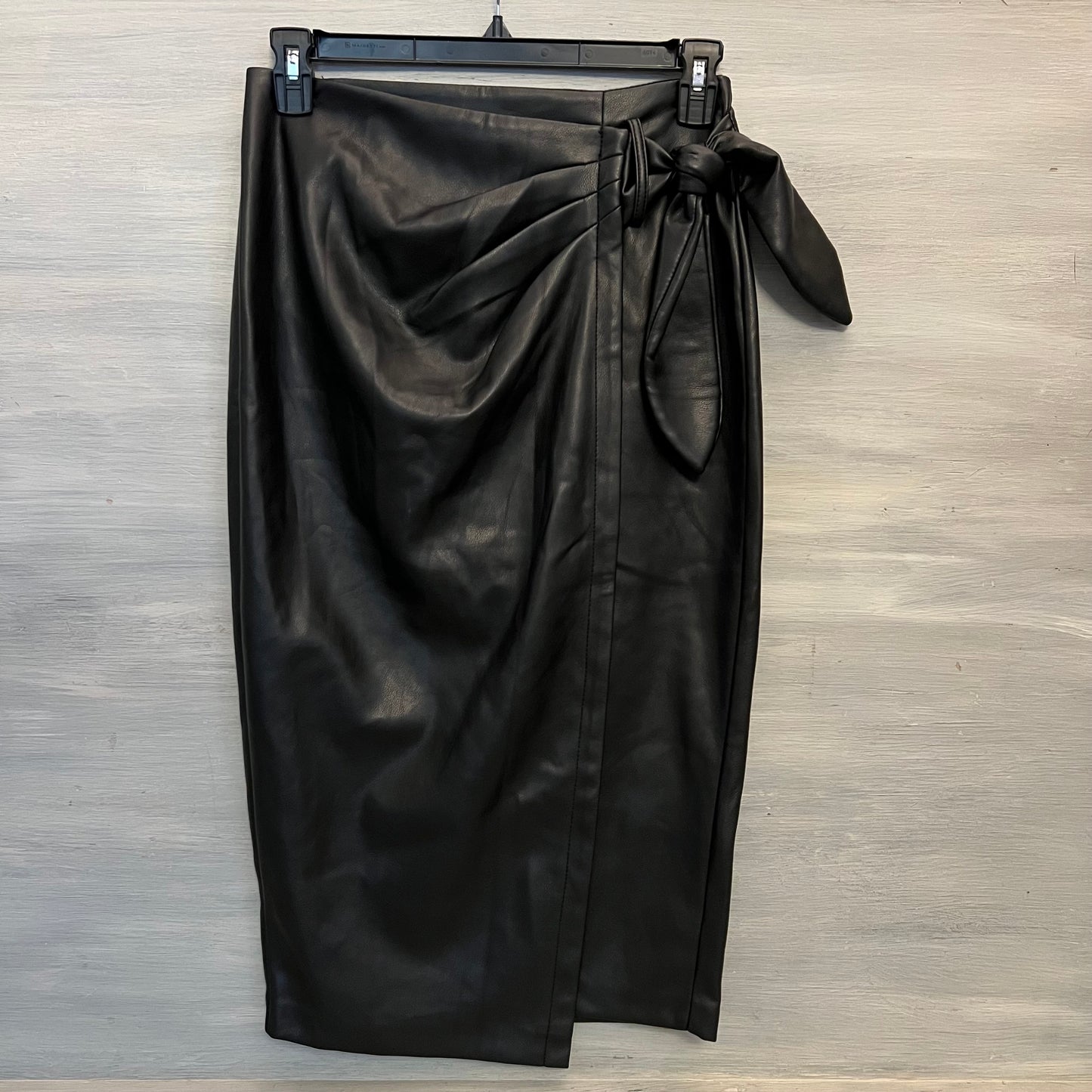 INC International Concepts Black Faux Leather Ruched Wrap Pencil Skirt Size6 Like New