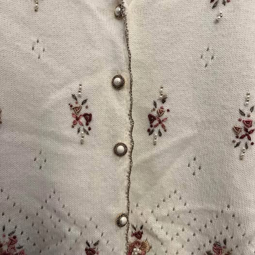 Vintage Koret White Embroidered Beaded Cardigan Sweater 1X Good Condition