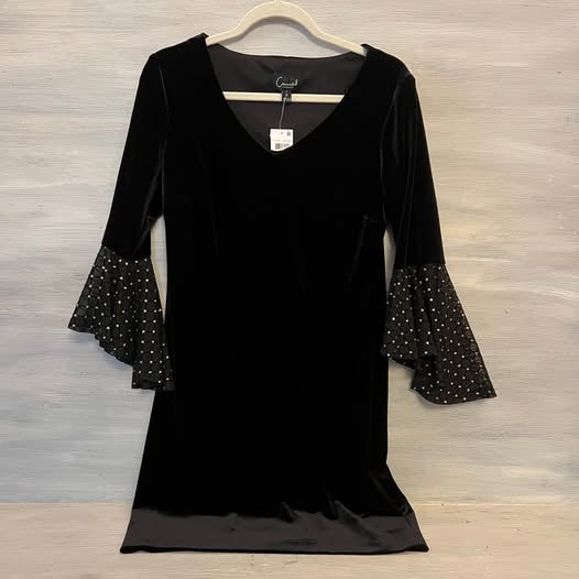 Connected Apparel Elegant Black Velvet Rhinestone Flare Sleeve Dress Size 4 New with Tag