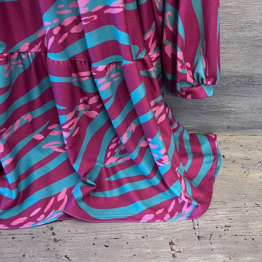 Carole Christian Aqua Purple Zebra Print High Low Dress Small Like New