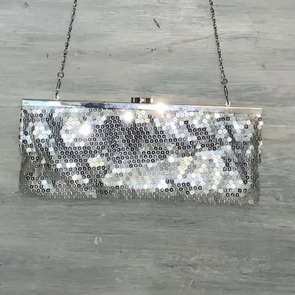 Silver Sequined Crossbody Clutch Bag Purse Like New