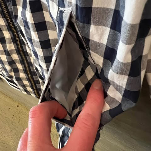 Merona White Navy Blue Check Bomber Jacket 70% Cotton Size Medium Like New