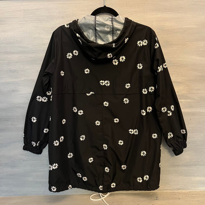 Free Assembly Black w/ White Daisies Hooded Windbreaker Rain Jacket Size XS Good Condition