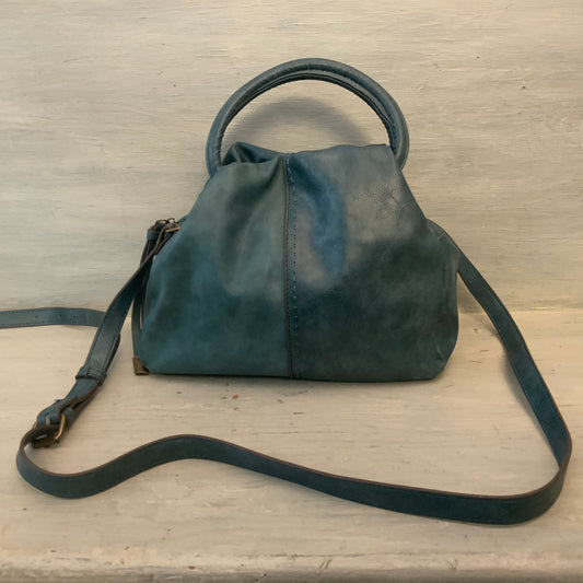 Dusty Blue Gray Faux Leather Slouchy Satchel Crossbody Bag Purse Good Condition