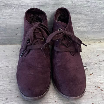 BOBS from Sketchers Memory Foam Brown Faux Suede Wedge Ankle Boot Booties Size 9.5 Good Condition