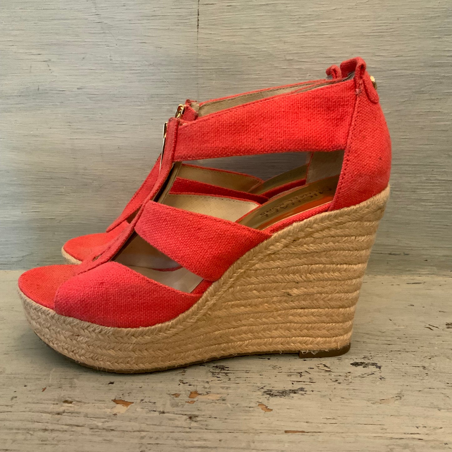 Michael Michael Kors Coral Canvas Espadrille Wedge Sandals Size 7 Good Condition