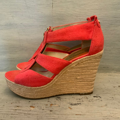 Michael Michael Kors Coral Canvas Espadrille Wedge Sandals Size 7 Good Condition