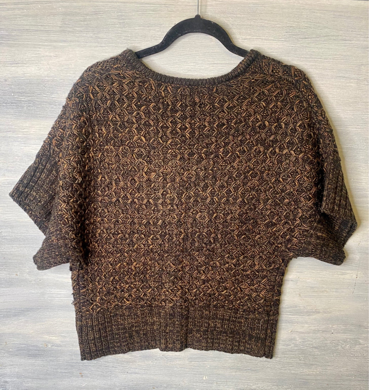 Dress Barn Black Orange Faux Leather Closure Wide Short Sleeve Cardigan Sweater Medium Good Condition