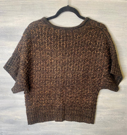 Dress Barn Black Orange Faux Leather Closure Wide Short Sleeve Cardigan Sweater Medium Good Condition