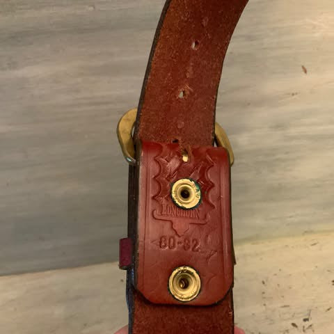 Longhorn Embossed Weave Pattern Brown Leather Belt w/ Gold Buckle Like New