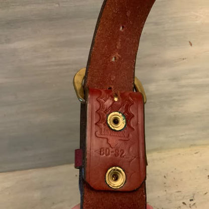 Longhorn Embossed Weave Pattern Brown Leather Belt w/ Gold Buckle Like New