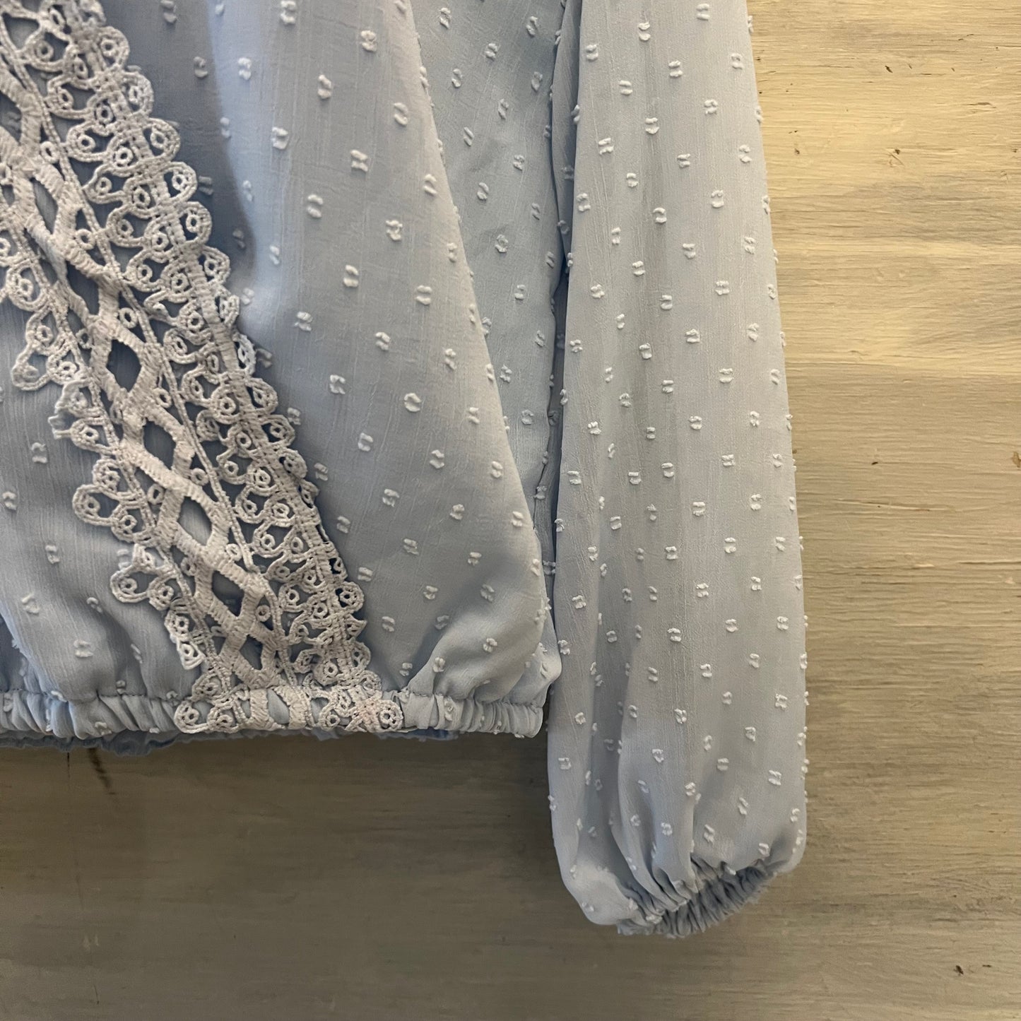 Miss Sparkling Sky Blue Swiss Dot Blouse Size Medium Good Condition
