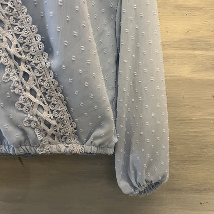 Miss Sparkling Sky Blue Swiss Dot Blouse Size Medium Good Condition