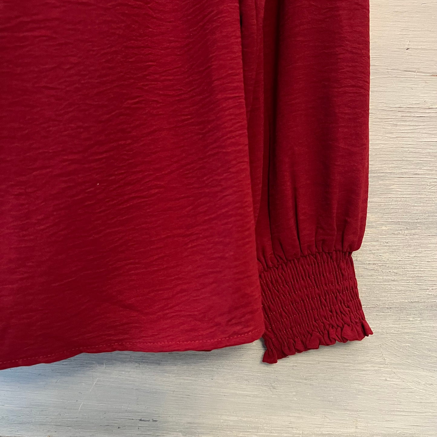Jodifl Burgundy Wine High Ruffle Neck Balloon Sleeve Blouse Size Large Good Condition