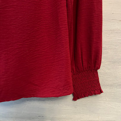 Jodifl Burgundy Wine High Ruffle Neck Balloon Sleeve Blouse Size Large Good Condition