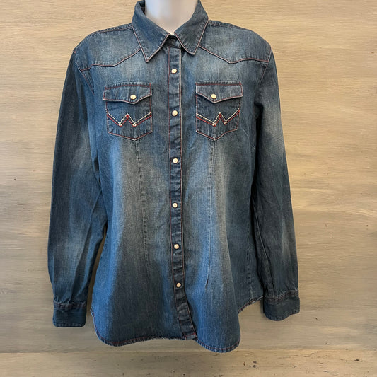 Vintage Wrangler 100% Cotton Red Thread Denim Shirt Size Medium Good Condition