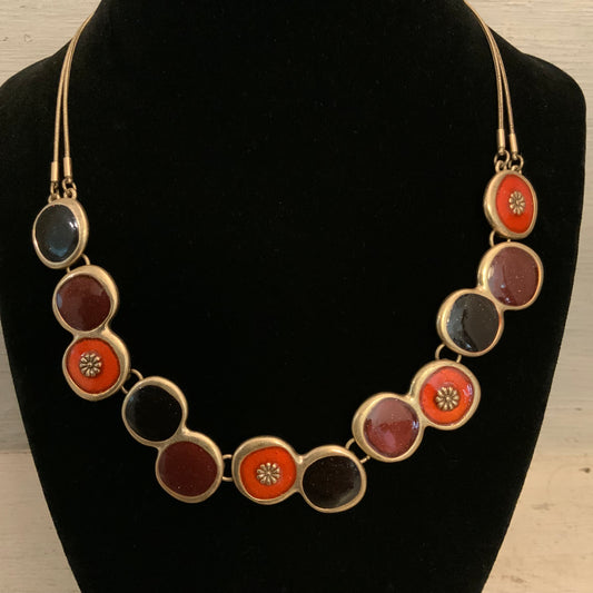 Modern Art Deco Inspired Boho Chic Multicolor Statement Bib Necklace 17-20" Good Condition