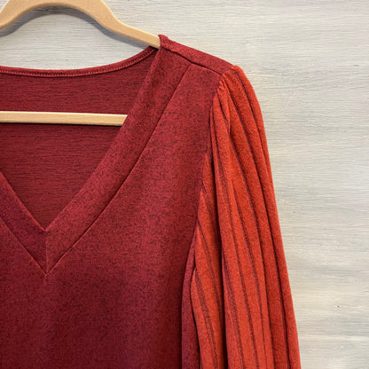 SHEIN Rust Vneck Ribbed Balloon Sleeve Light Knit Sweater Size XL Like New