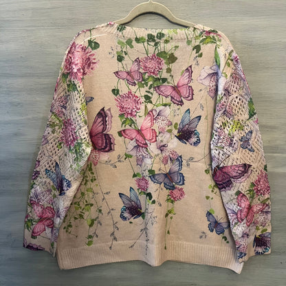 Beautiful Soft Butterfly Flower Print Reticulated Sleeve Sweater Size 3XL Like New