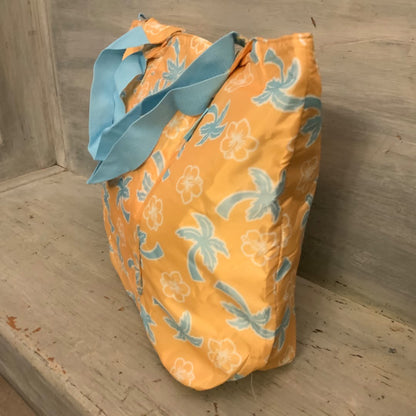 California Innovation Yellow Blue Palm Tree Hibiscus Flower Thermal Tote Bag Like New