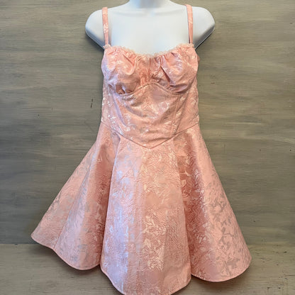 Crazy Dizzy Pink Floral Brocade Embroidered Flared Mini Dress Size Large Good Condition